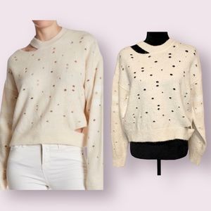 Topshop Distressed Shredded Cropped Sweater Intentional Holes Cream Size 4 Small